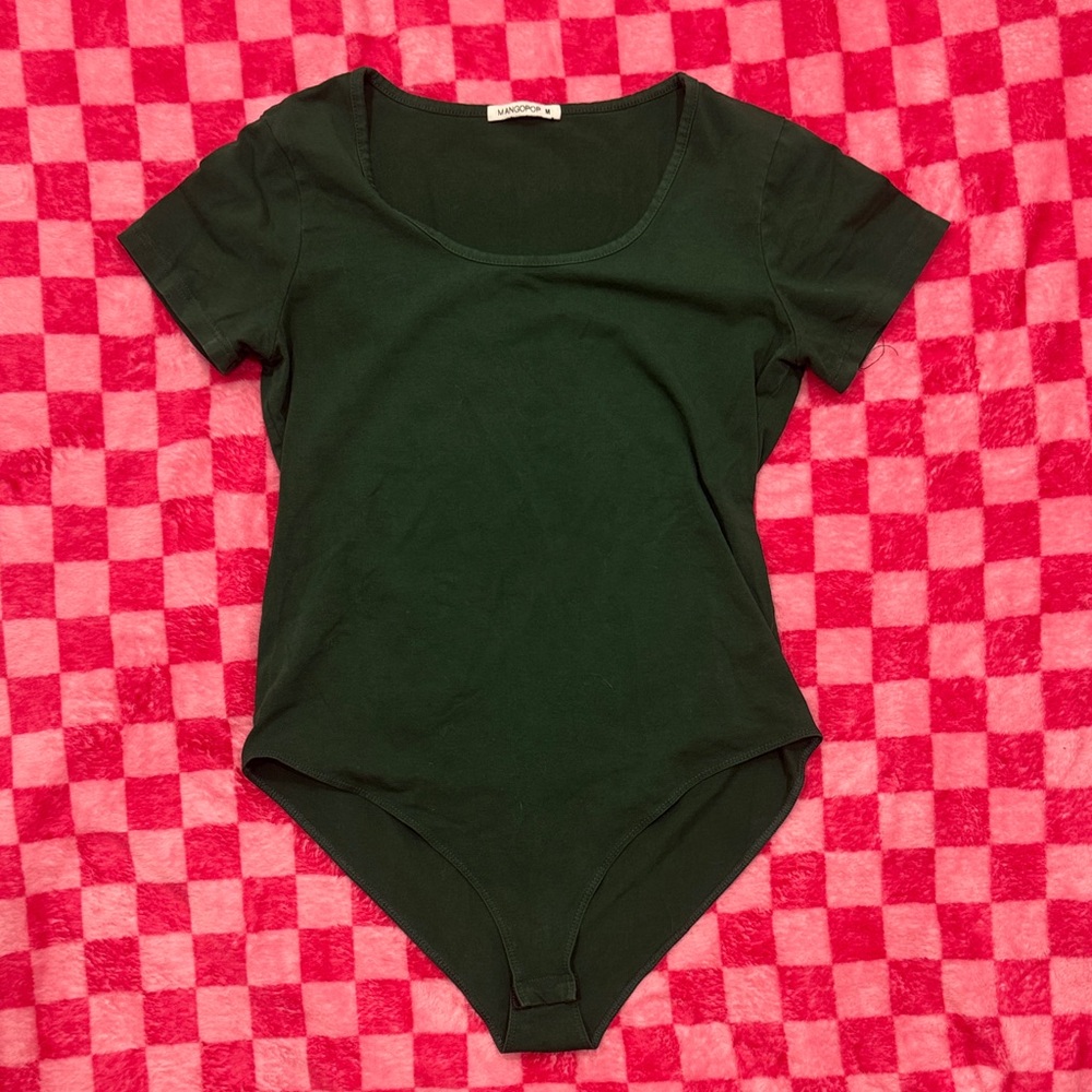 Mango Forest Green Short Sleeve Scoop Neck Bodysuit